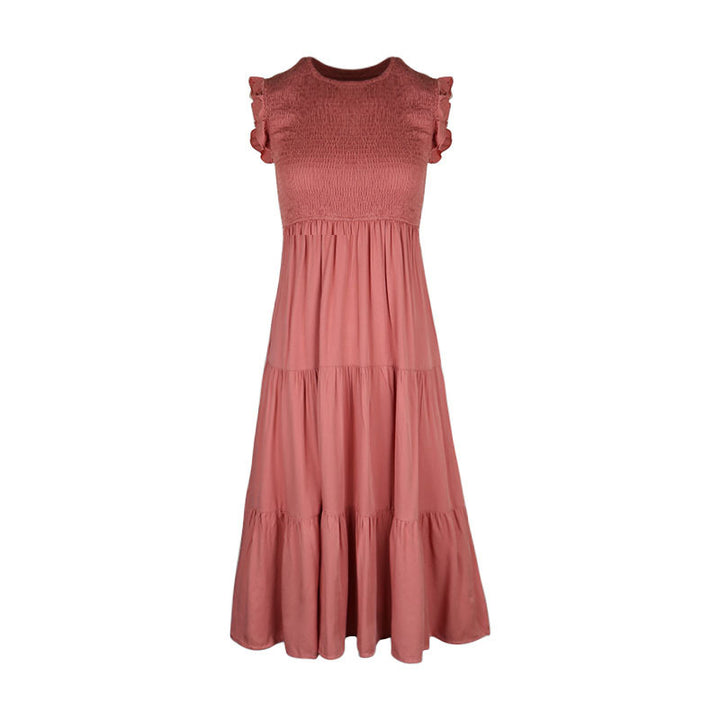 Women's Solid Color Sleeveless Stitching Smocking Dress