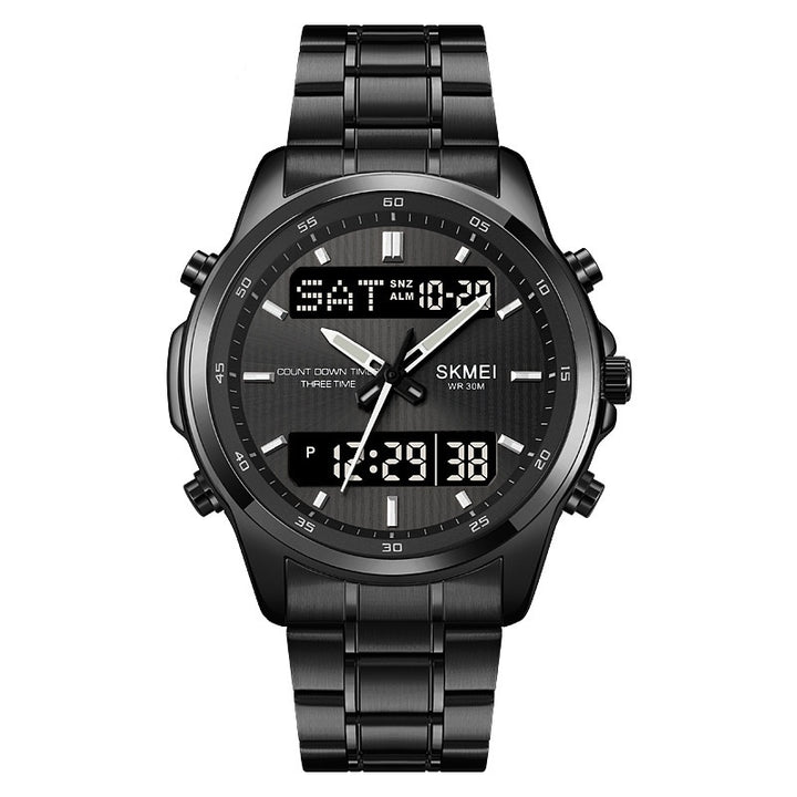 Multifunctional Men's Steel Strap Watch Double Display Sports