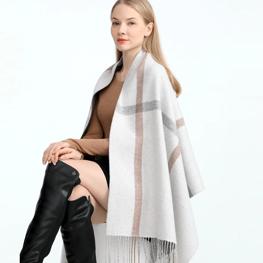 Luxury Plaid Cashmere Scarf for Women – Warm Pashmina Shawl with Tassels