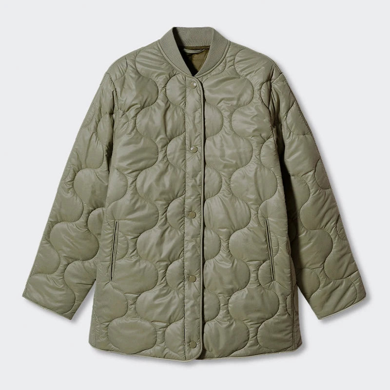 Chic Lightweight Quilted Button-Up Jacket - Retro Army Green Overcoat