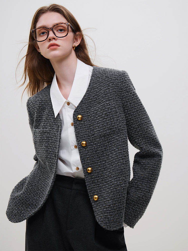 Office French Style Wool Tweed Jacket