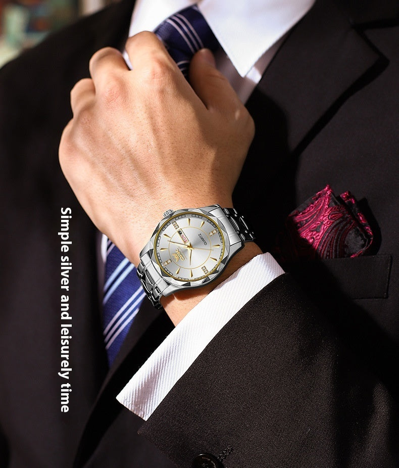 Stainless Steel Business Double Calendar Waterproof Men&