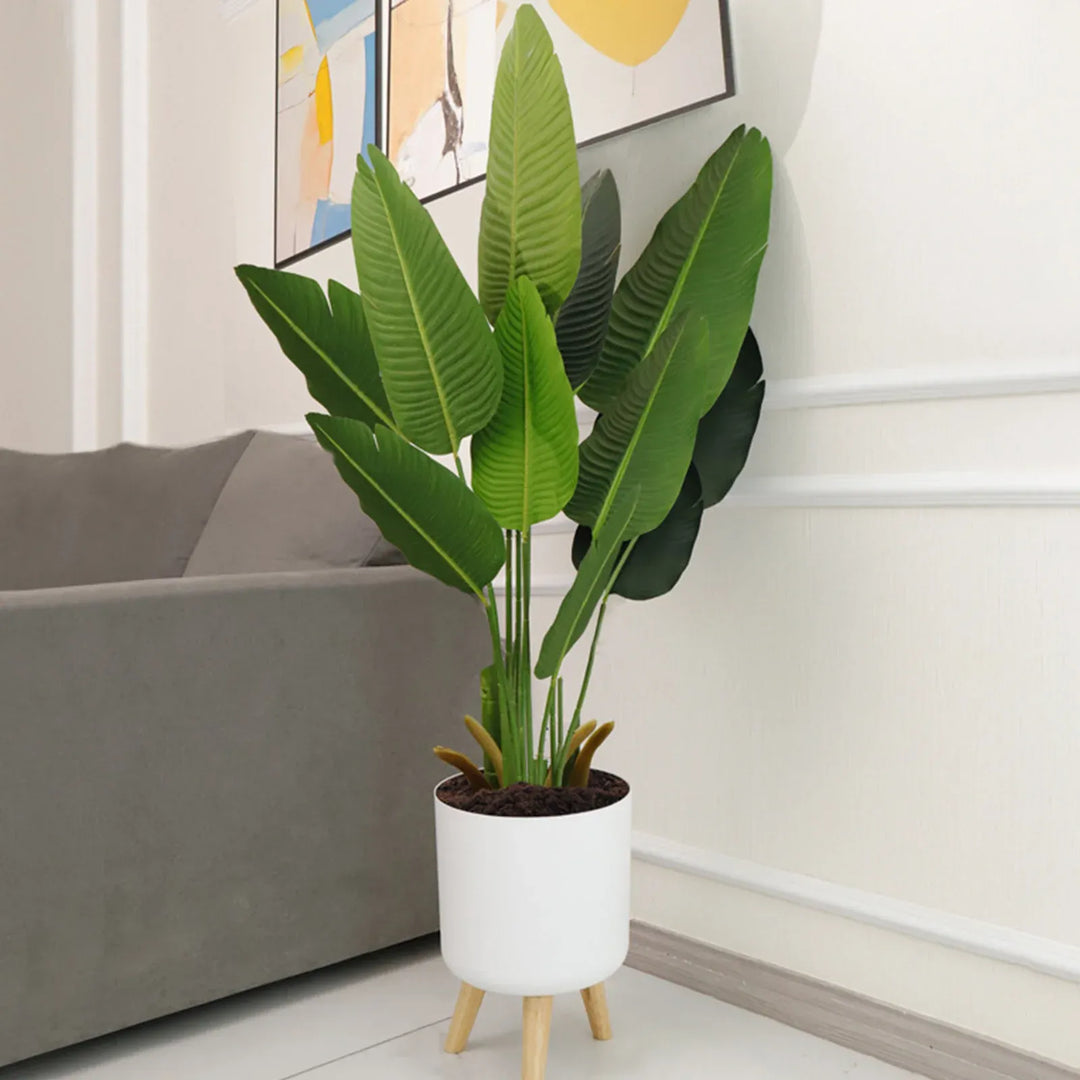 Modern Self-Watering Planter with Wooden Stand