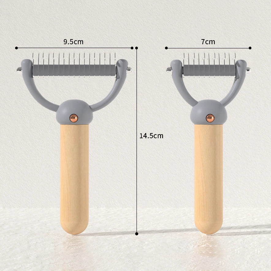 Double-Sided Pet Hair Comb with Wooden Handle