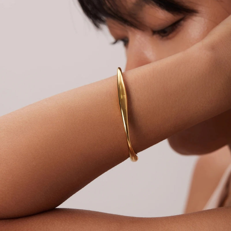 Irregular Gold-Plated Stainless Steel Bangle Bracelet