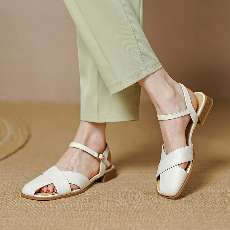 Casual Low-Heel Summer Leather Sandals