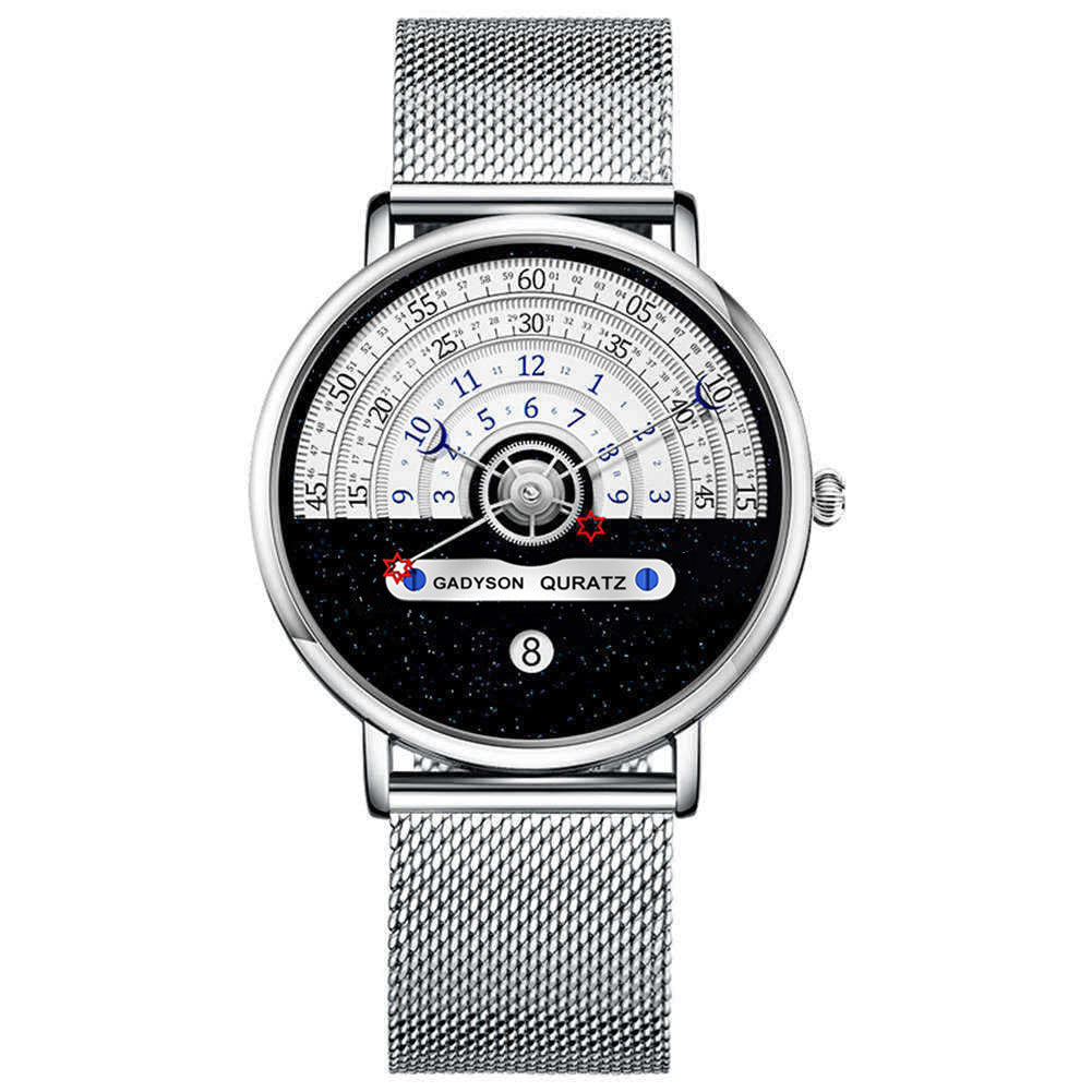 Fashion Quartz Calendar Alloy Mesh Belt Men&