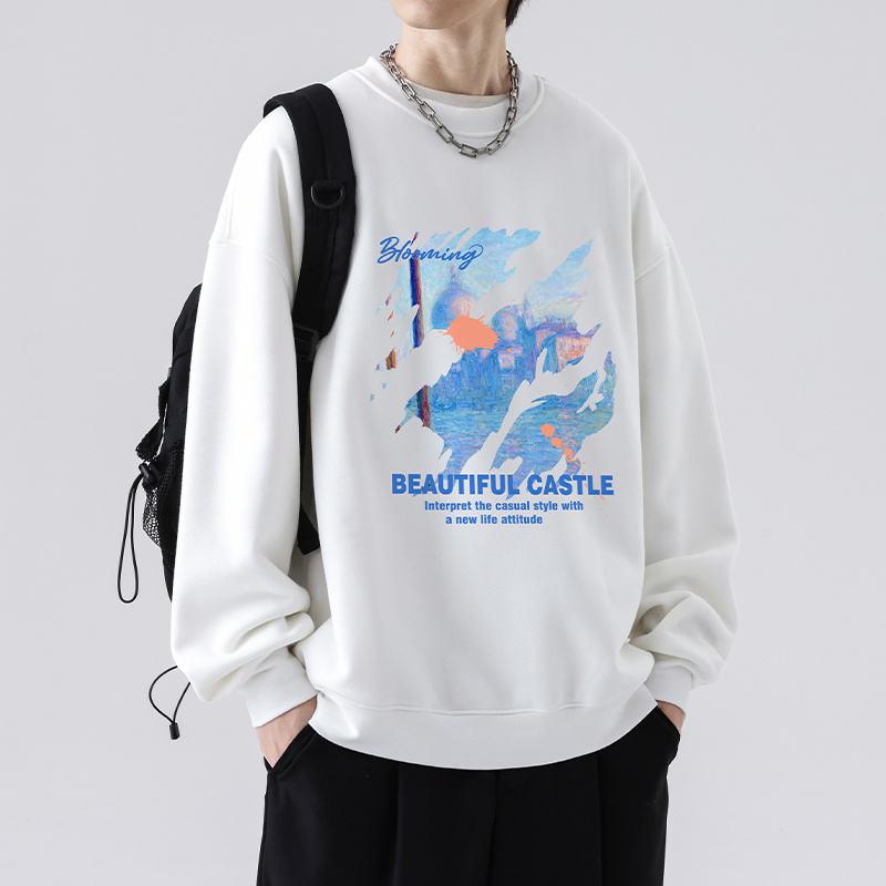 Landscape Graphic Print Oversized Cotton Sweatshirt for Men