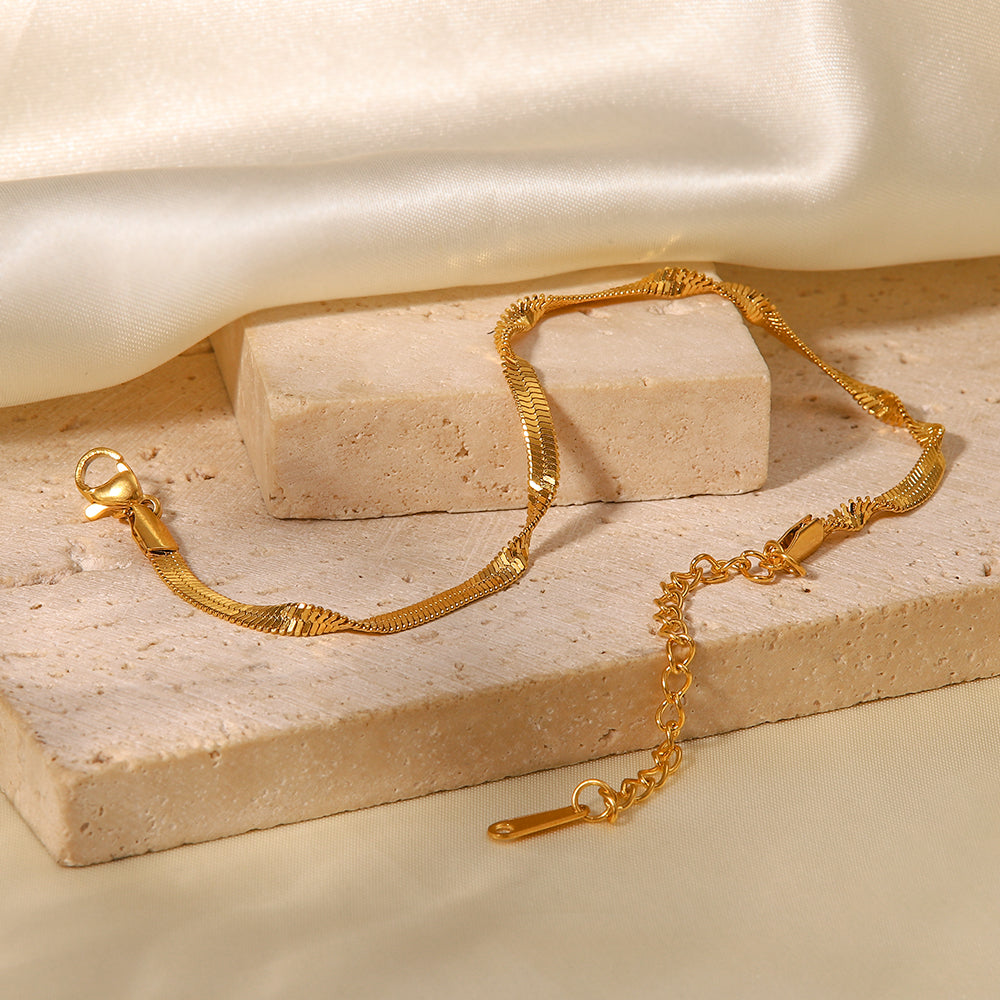 18k Gold Plated Stainless Steel Snake Chain Bracelet - Waterproof & Timeless