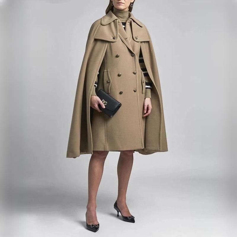 Shawl-Style Double-Breasted Women's Coat