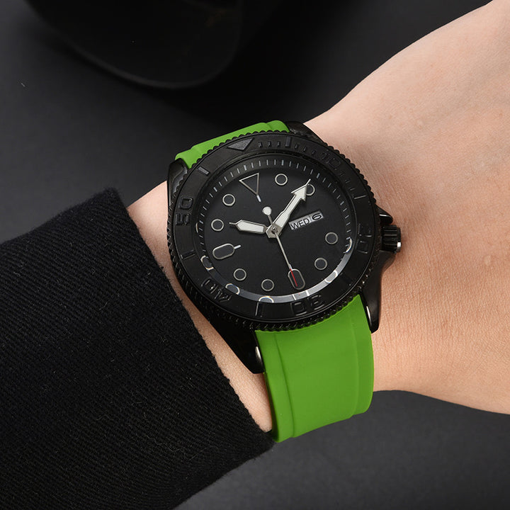 Men's Three-pin Multi-functional Silicone Band Quartz Watch