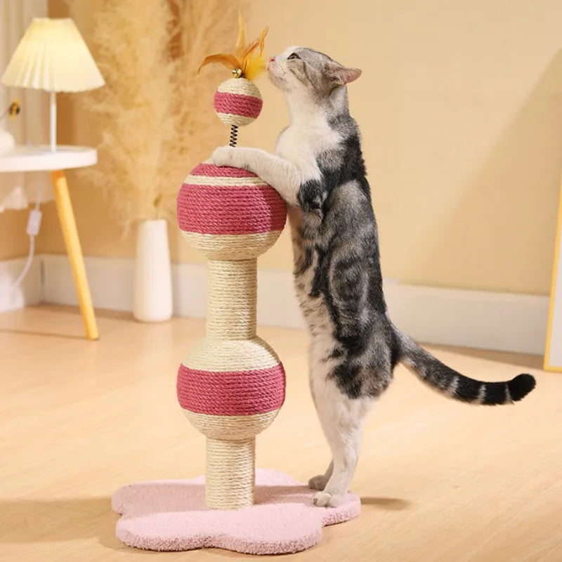 Sisal Cat Scratcher Climbing Frame with Feather and Spring Toy