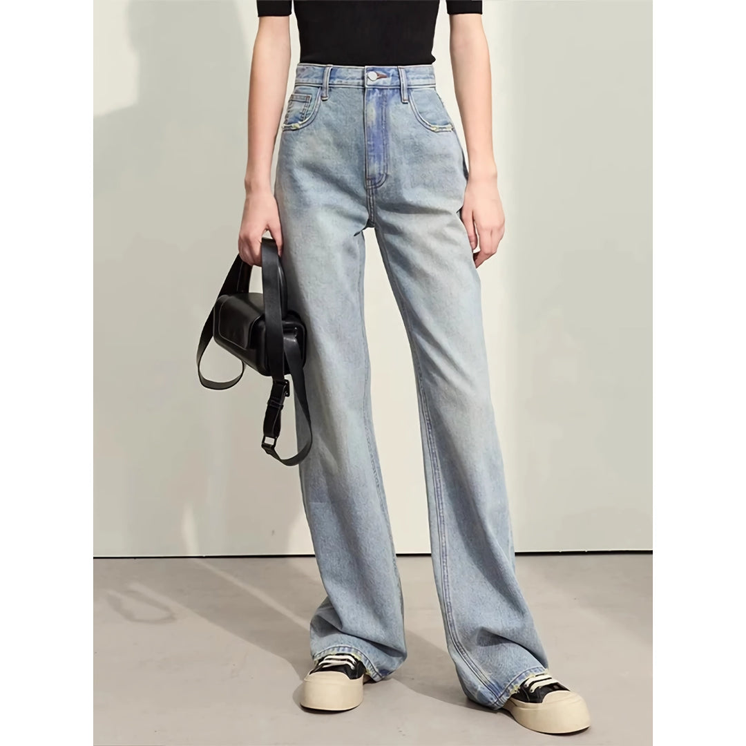 Minimalist Women's Washed Straight Denim Pants