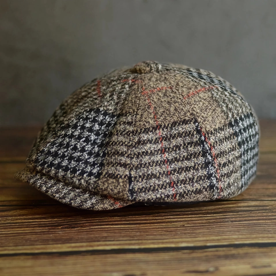 Classic Wool Blend Newsboy Cap for Men and Women - Retro Plaid Flat Cap