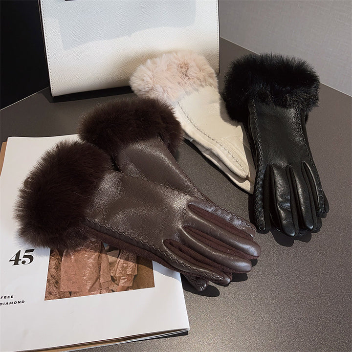 PU Leather Stitching Suede Gloves