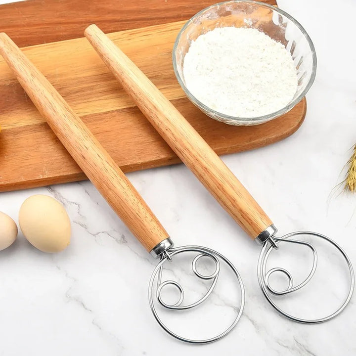 Stainless Steel Danish Dough Whisk with Wooden Handle