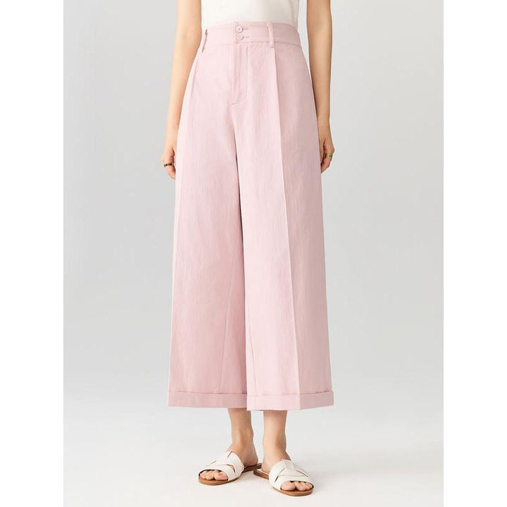 High Waist Wide-Leg Cuffed Trousers for Women