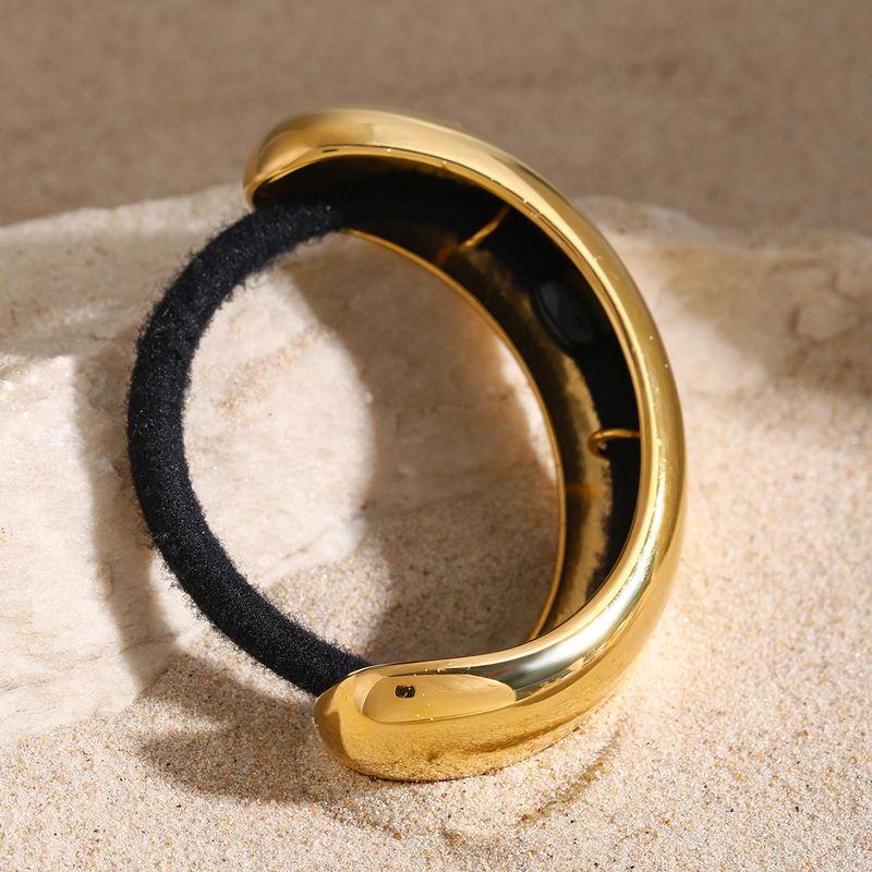 18K Gold Plated Stainless Steel Black Rubber Arc Hairbands with Curved Buckle