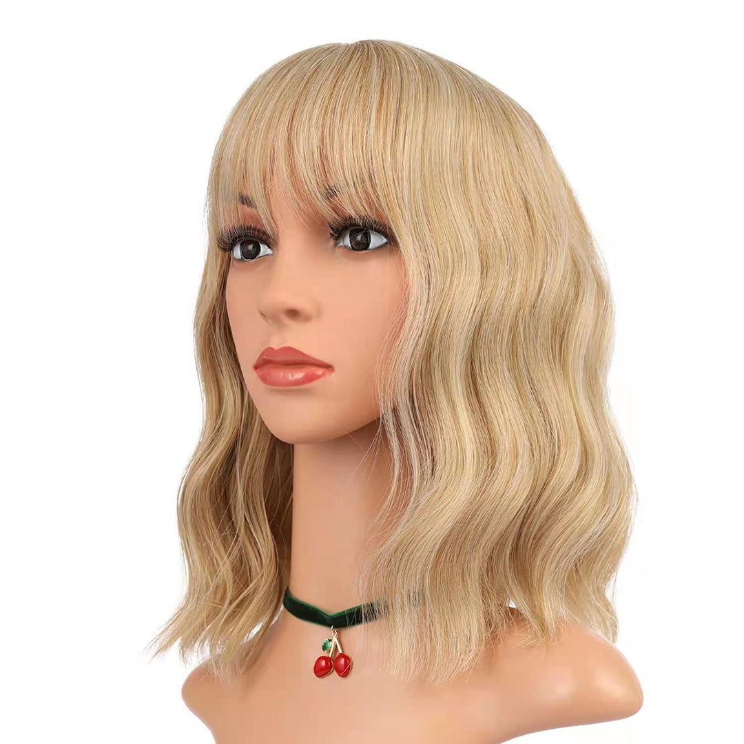 Full-head Wig-style Curly Small Wave Hairstyle Air Bangs Artificial Human Hair Wig Sheath