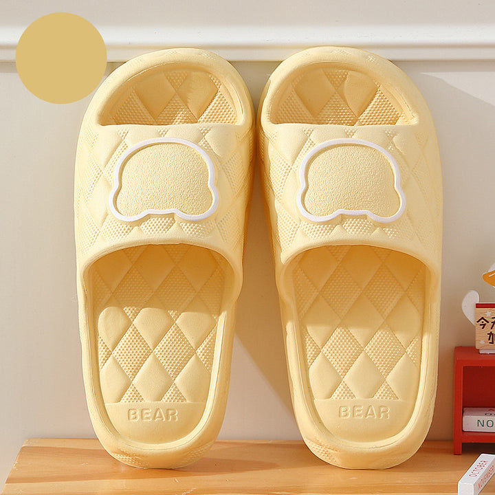 Rhombus Design Bear Slippers Indoor Non-slip Thick Soles Floor Bedroom Bathroom Slippers For Women Men Cute House Shoes