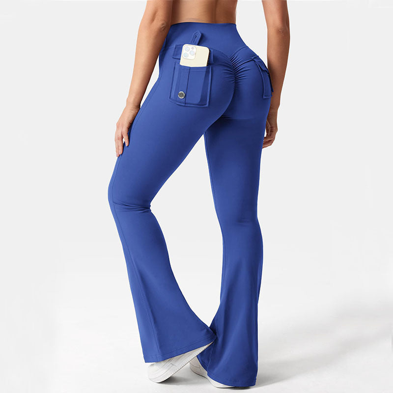 Cargo Pocket Elastic High Waist Workout Women&