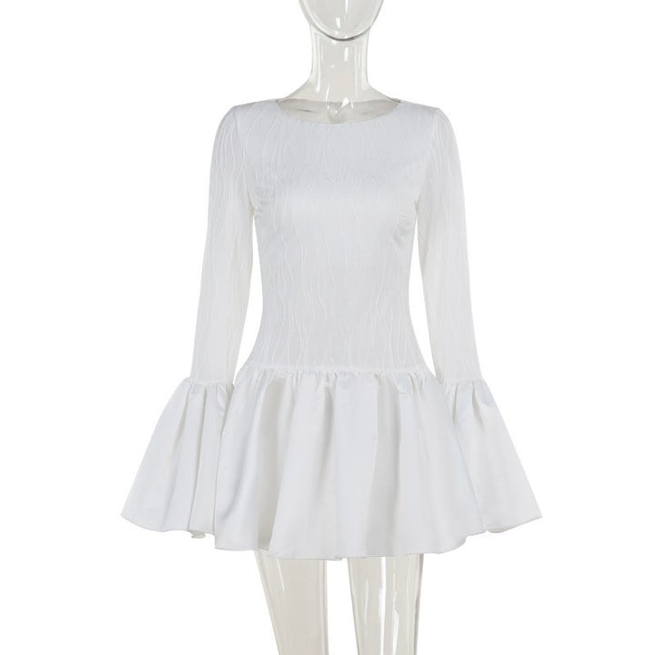 Fall Slim Fit Texture Long Sleeve Ruffled Mini Dress