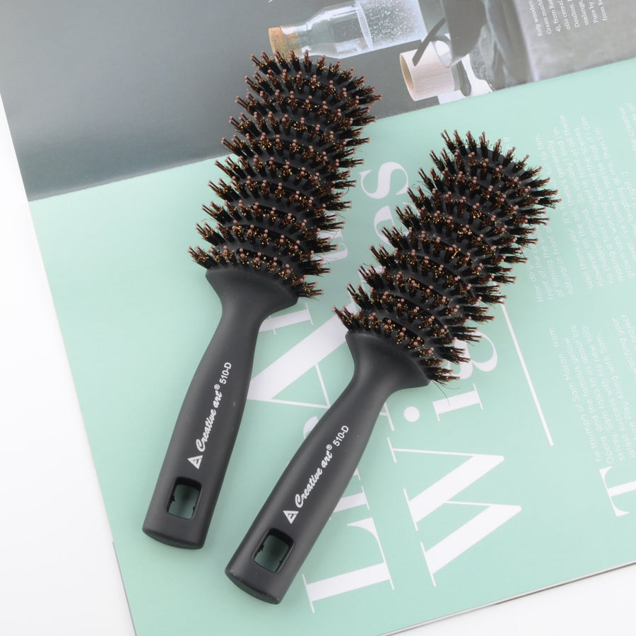 Black Detangling Pompadour Hair Brush with Long Handle