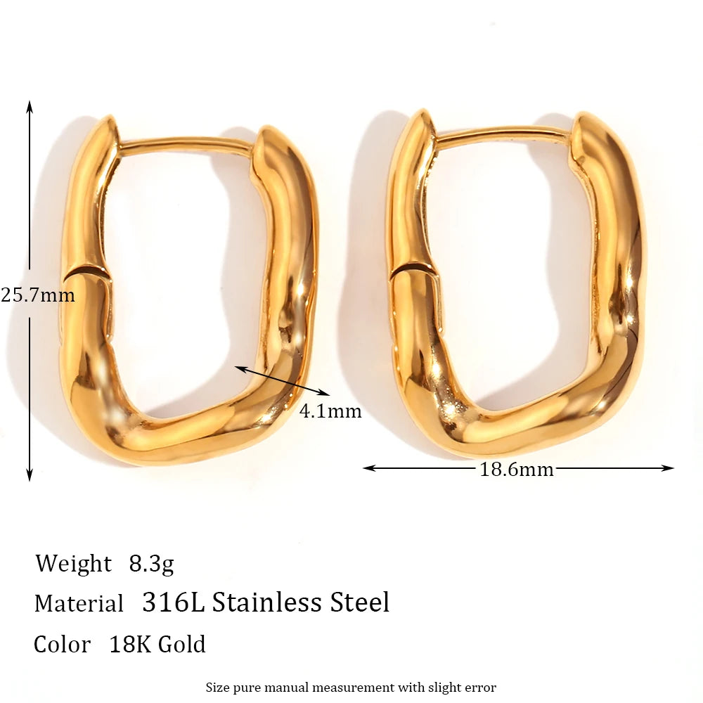 Trendy U-Shaped 18K Gold Plated Stainless Steel Hoop Earrings