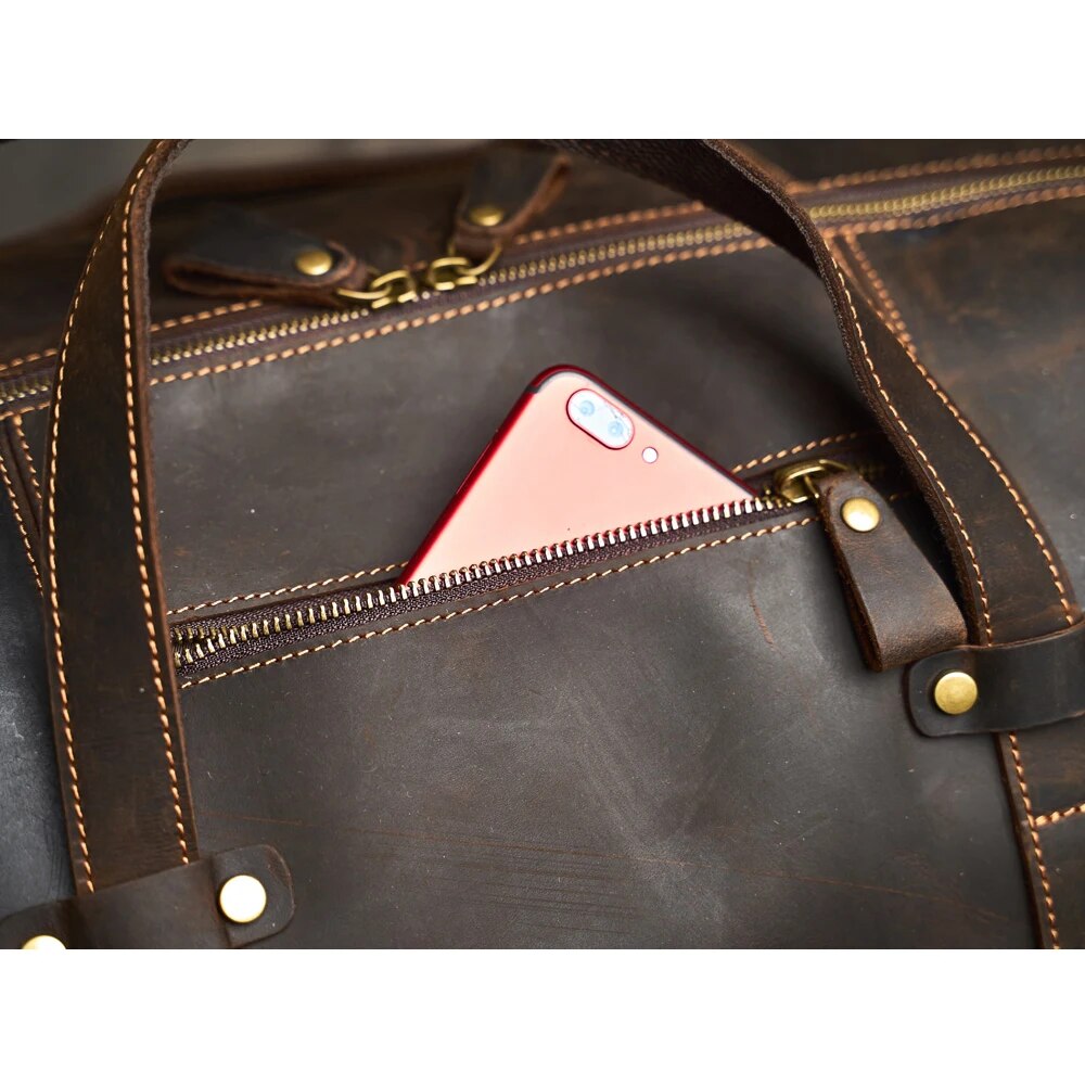 Genuine Leather Vintage Travel Duffle Bag for Men