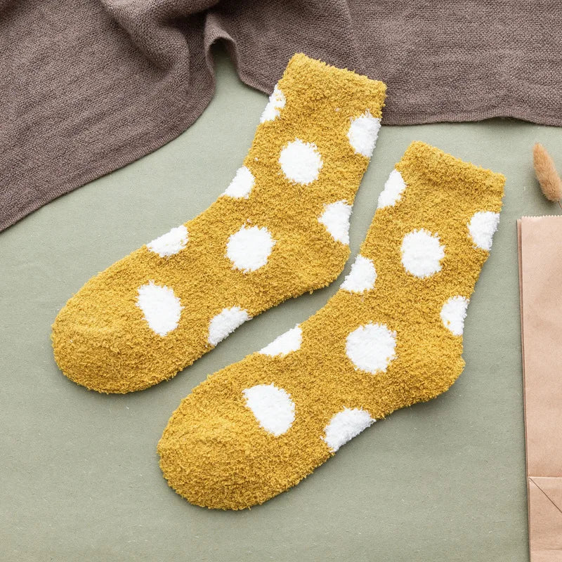 Cute Candy Color Soft Fluffy Dot Socks for Women