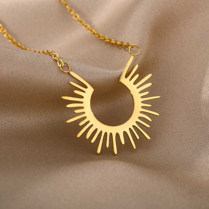 Minimalist Stainless Steel Half Circle Sun Pendant Necklace