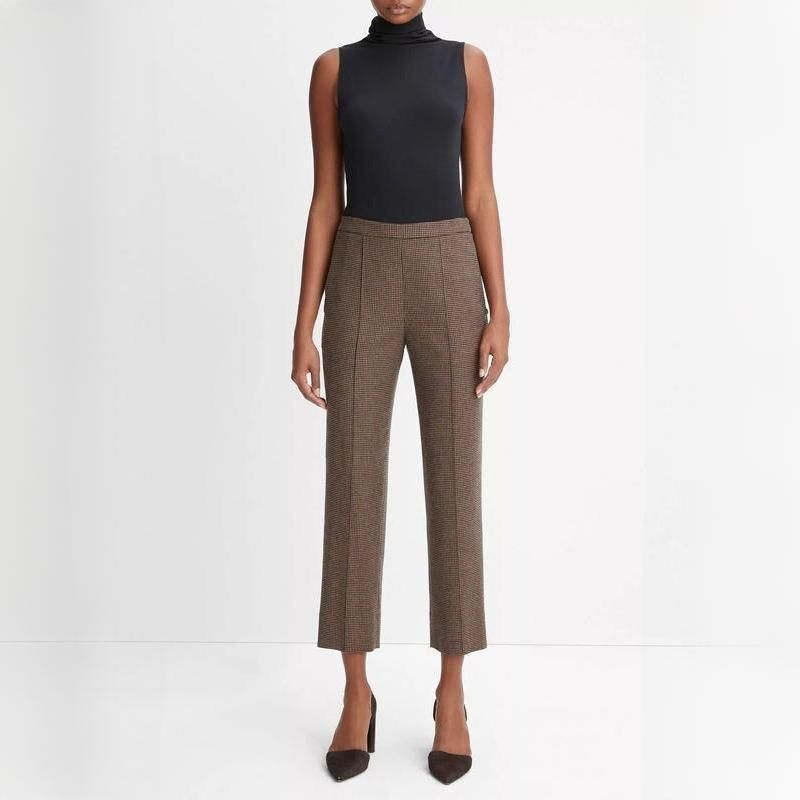 Chic Houndstooth High-Waist Trousers for Women