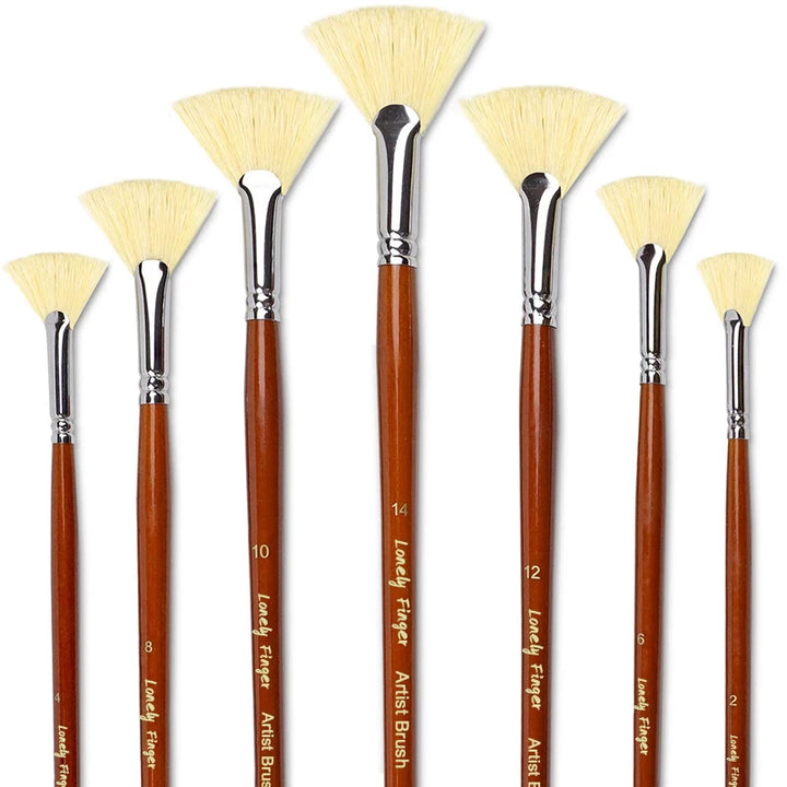 7-Piece Natural Hog Bristle Fan Brush Set for Acrylic, Watercolor, and Oil Painting