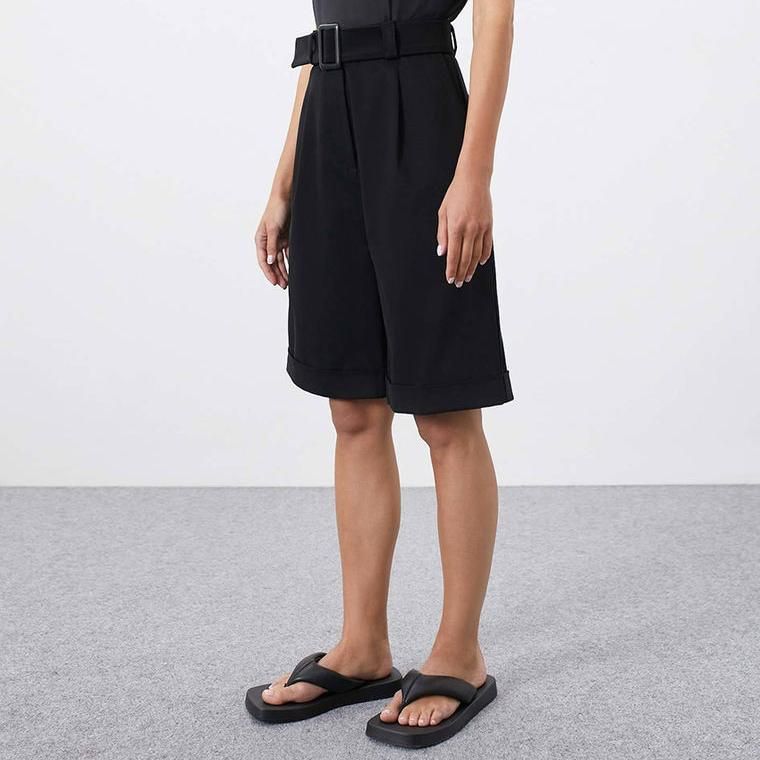 Elegant High-Waisted Black Pleated Shorts for Women