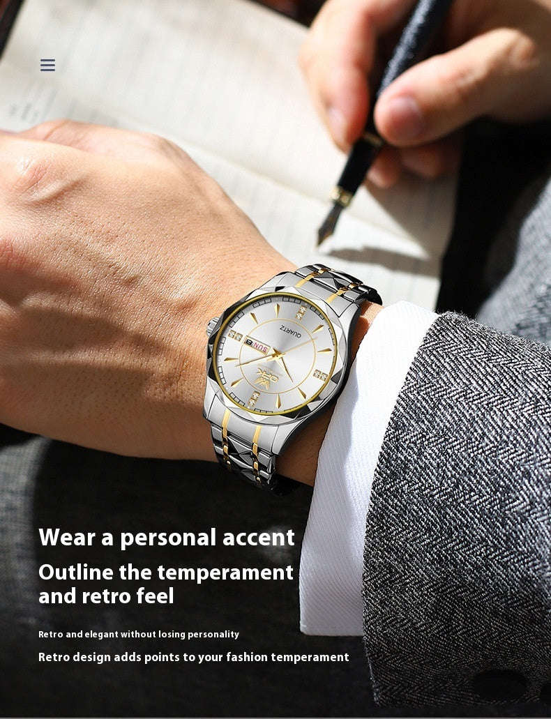 Stainless Steel Business Double Calendar Waterproof Men&