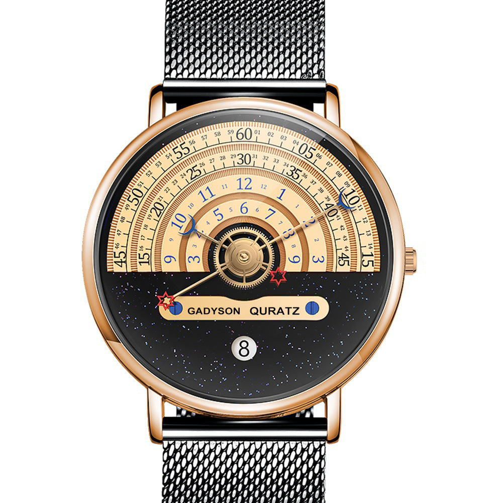 Fashion Quartz Calendar Alloy Mesh Belt Men&