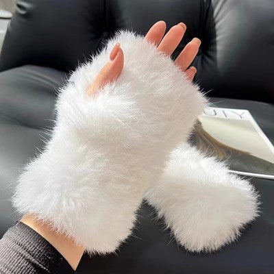 Sweet Warm And Thickened Rex Rabbit Fur Gloves