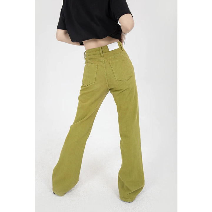 Green High Waist Korean Fashion Denim Pants