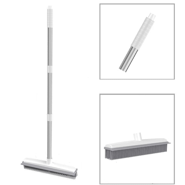 Rubber Broom and Carpet Rake with Squeegee for Pet Hair Removal