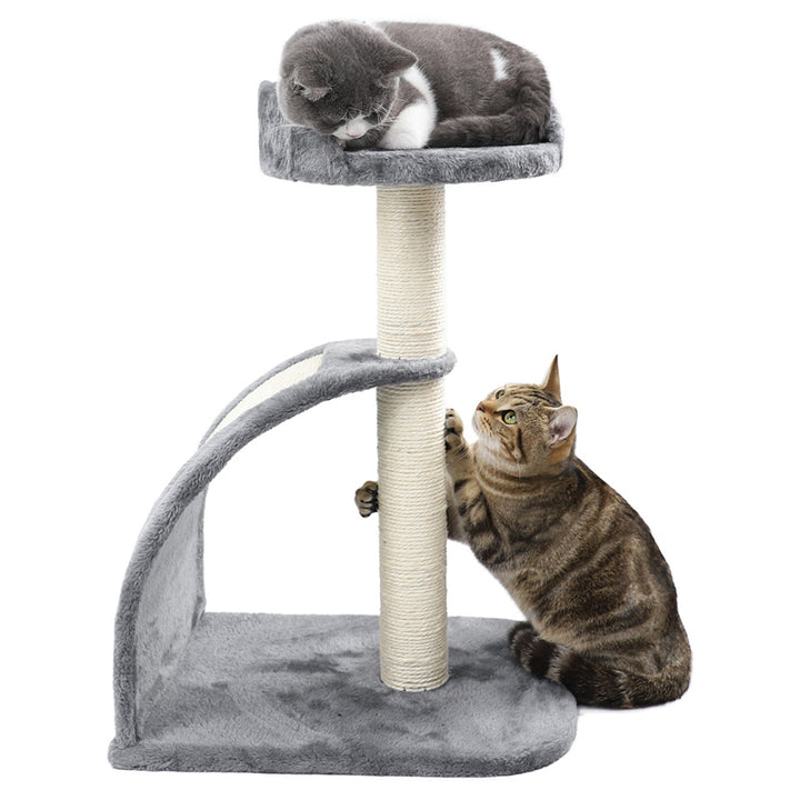 Compact 26-Inch Cat Scratching Post with Plush Perch and Curved Scratching Board