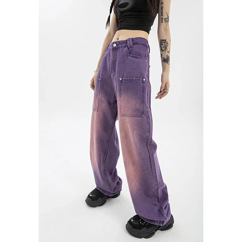 High Waist Purple Wide Leg Jeans