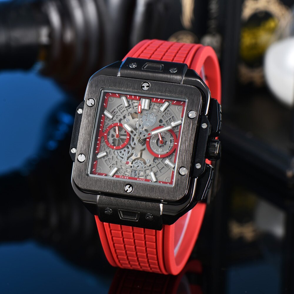 Square Hollow Quartz Watch Multicolor Silicone Men