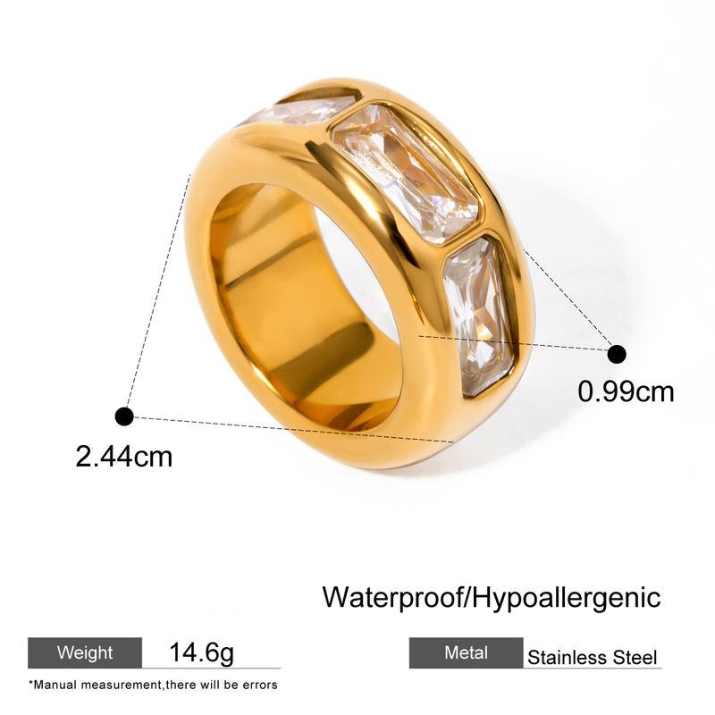 18K Gold Waterproof Square Zirconia Stainless Steel Ring