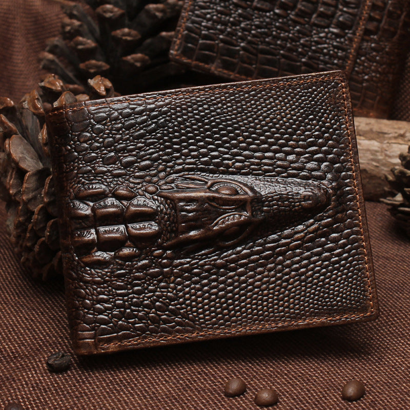 Fashion Casual Men's Wallet Retro Oil Wax Skin Crocodile Pattern