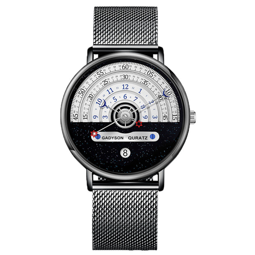 Fashion Quartz Calendar Alloy Mesh Belt Men&