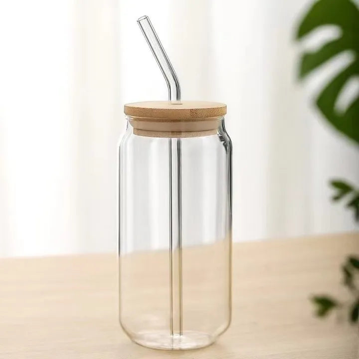 16oz Glass Cup Set with Lid, Straw & Brush