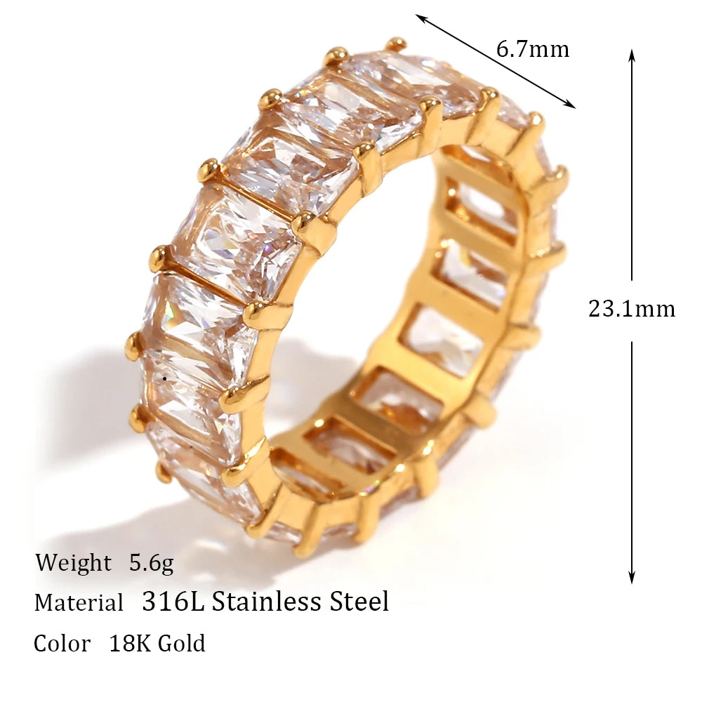 Tarnish-Free 18K Gold Plated Square Zircon Ring - Hypoallergenic & Waterproof