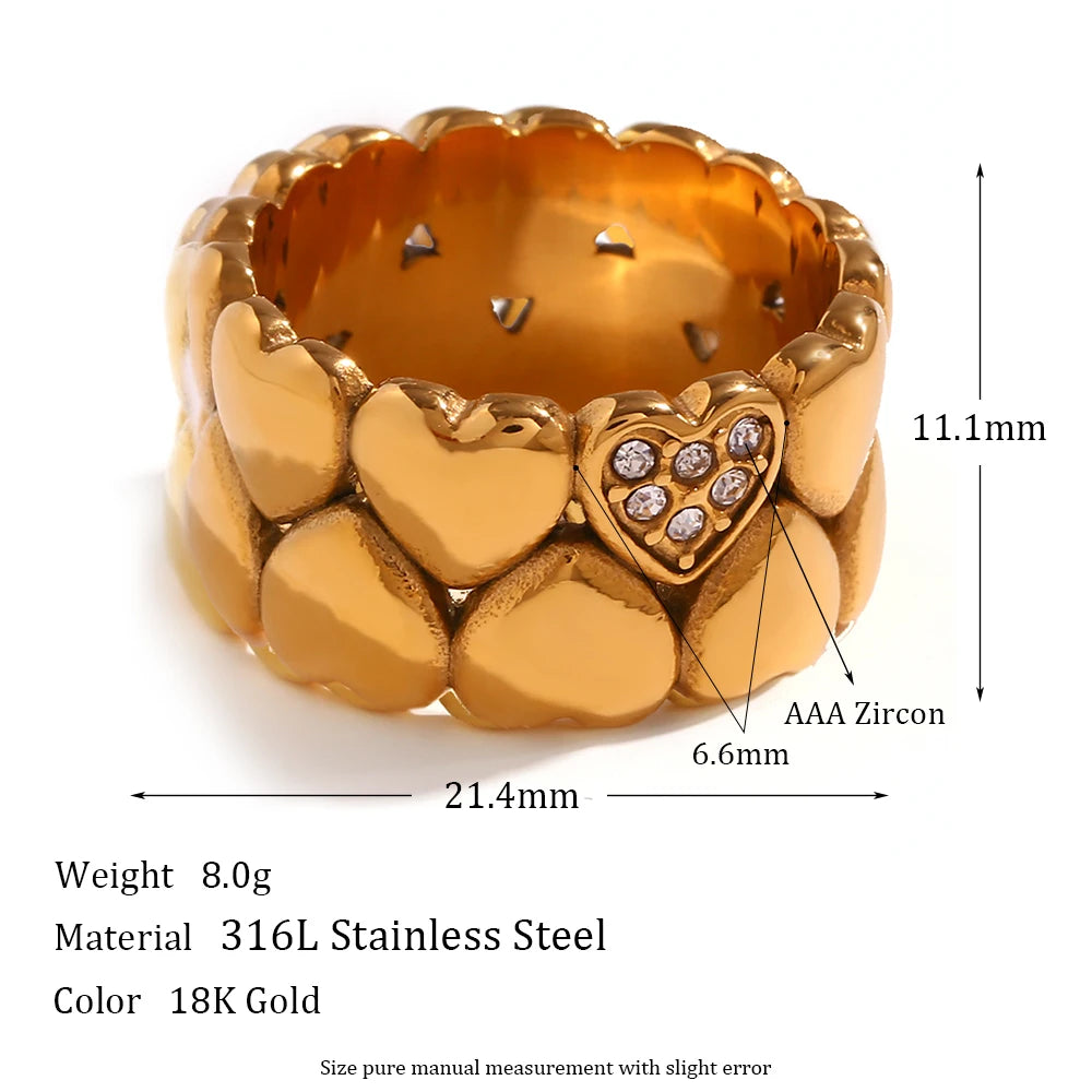 Bold Y2K Heart Ring for Women – Gold Plated Wide Band Stainless Steel