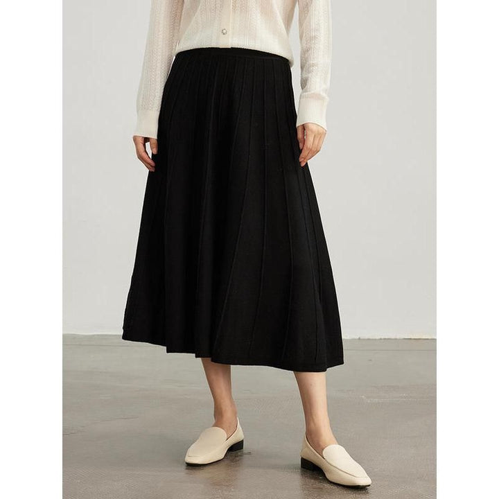 Elegant Mid-Calf Pleated Wool Skirt