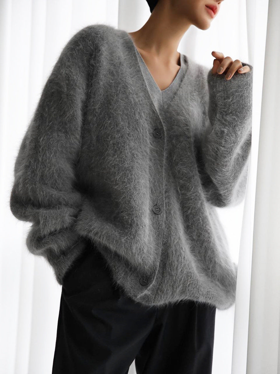Knitted Sweater Cardigan Loose Long Sleeve V-neck